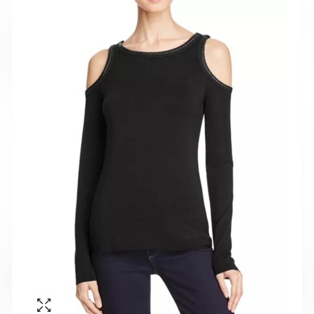 Anthropologie Bailey 44 Harlow Cold Shoulder Top Braided Trim Size XS Black